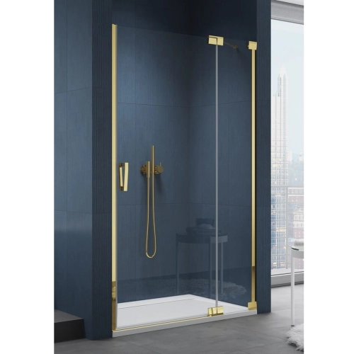 Sanswiss Cadura drzwi wahadłowe wnękowe z elementem stałym w linii 90cm(87,5-90,5cm), prawe, profil złoty, szkło bezbarwne CA13D0901207+V2.CA.12