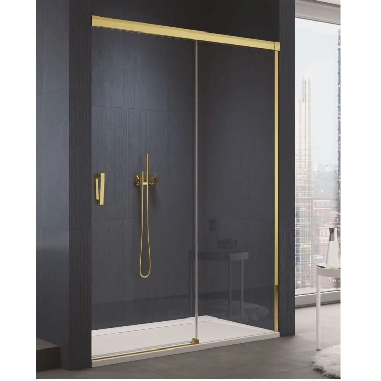 Sanswiss Cadura Gold Line drzwi przesuwne dwuczęściowe 120cm, prawe, profil złoty, szkło bezbarwne CAS2D1201207
