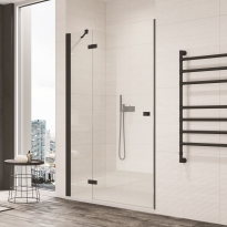 Sanswiss Annea black drzwi jednoczęściowe 120cm(118-120cm) ze ścianką stałą w linii, lewe, profile czarny mat, szkło bezbarwne AN13G12000607VANE06