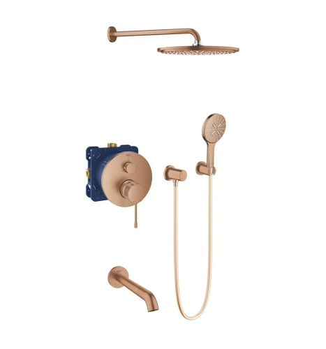 Grohe Essence zestaw wannowo-prysznicowy z deszczownicą i wylewką wannową, miedziany szczotkowany - brushed warm sunset 24092DL1-04