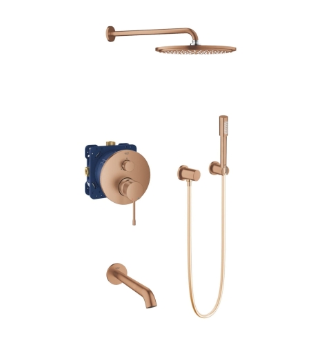 Grohe Essence zestaw wannowo-prysznicowy z deszczownicą i wylewką wannową, miedziany szczotkowany - brushed warm sunset 24092DL1-03