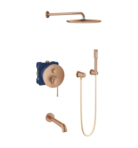 Grohe Essence zestaw wannowo-prysznicowy z deszczownicą i wylewką wannową, miedziany szczotkowany - brushed warm sunset 24092DL1-03