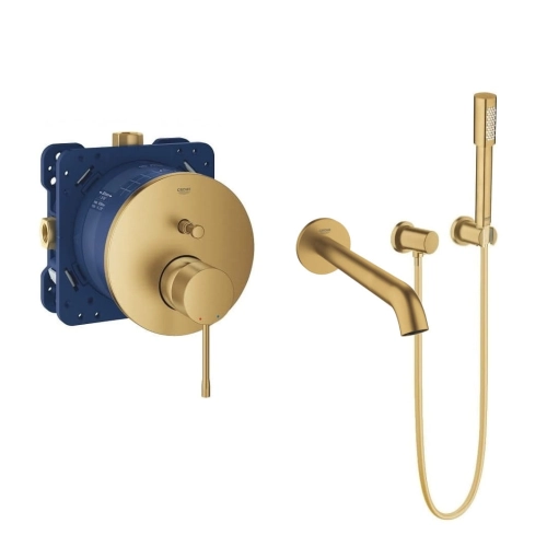 Grohe Essence zestaw wannowo-prysznicowy z natryskiem i wylewką wannową, złoty szczotkowany - brushed cool sunrise 24058GN1-04