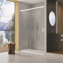 Ronal Cadura drzwi przesuwne dwuczęściowe 120cm(116,4-120,9cm), lewe, profil srebrny połysk, szkło bezbarwne CAS2G1205007