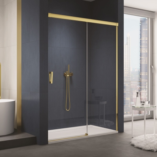 Sanswiss Cadura Gold Line drzwi przesuwne dwuczęściowe, na wymiar, prawe, profil złoty, szkło bezbarwne CAS2DSM11207