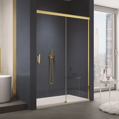 Sanswiss Cadura Gold Line drzwi przesuwne dwuczęściowe, na wymiar, prawe, profil złoty, szkło bezbarwne CAS2DSM11207