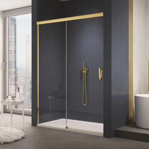 Sanswiss Cadura Gold Line drzwi przesuwne dwuczęściowe, na wymiar, lewe, profil złoty, szkło bezbarwne CAS2GSM11207