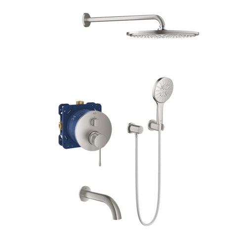 Grohe Essence zestaw wannowo-prysznicowy z deszczownicą i wylewką wannową, stal nierdzewna 24092DC1-01