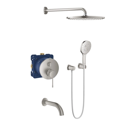 Grohe Essence zestaw wannowo-prysznicowy z deszczownicą i wylewką wannową, stal nierdzewna 24092DC1-01