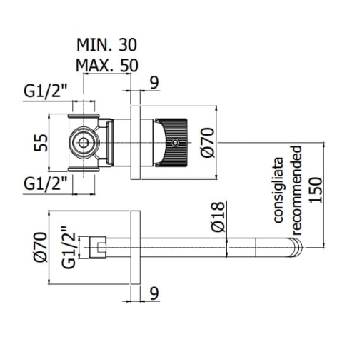 Paffoni JO bateria umywalkowa podtynkowa, wylewka 248mm, chrom JO007CR70