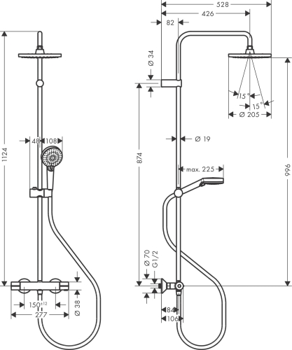 HansGrohe Vernis Blend Showerpipe 200 1jet komplet prysznicowy z termostatem, czarny mat, 26276670