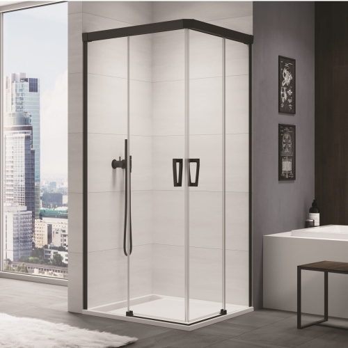 Ronal Cadura Black Line kabina prostokątna 120x90cm, drzwi suwane, profile czarny mat, szkło bezbarwne CAE2G120D0900607