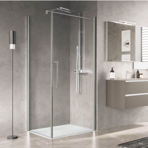 Novellini Young Plus G+F kabina kwadratowa, drzwi wahadłowe 90x90cm, profil inox - stal szczotkowana, szkło bezbarwne, prawa YPLUSG87D-1Z+YPLUSFG87S-1Z