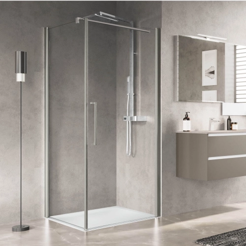 Novellini Young Plus G+F kabina kwadratowa, drzwi wahadłowe 90x90cm, profil inox - stal szczotkowana, szkło bezbarwne, prawa YPLUSG91D-1Z+YPLUSFG91S-1Z