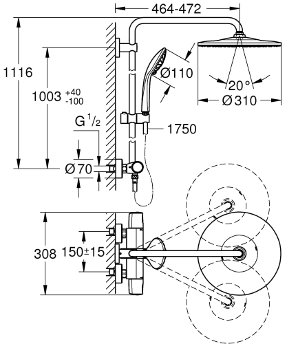 Grohe Euphoria System 310, system prysznicowy z termostatem 26075001