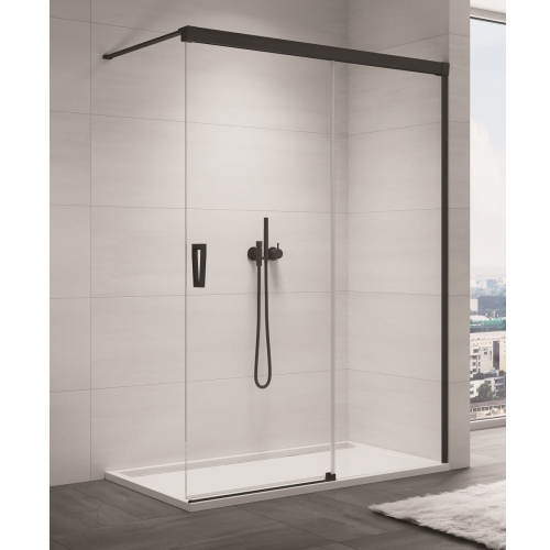 Sanswiss Walk-In Cadura Black Line ścianka wolnostojąca 180cm, dwuczęściowa z elementem przesuwnym, prawa, profil czarny mat, szkło bezbarwne CAW2D1800607