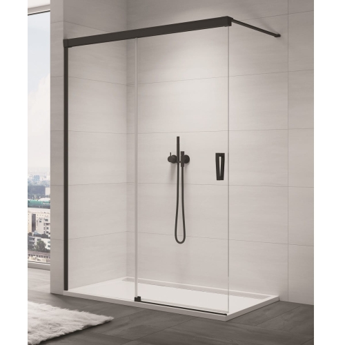 Sanswiss Walk-In Cadura Black Line ścianka wolnostojąca 180cm, dwuczęściowa z elementem przesuwnym, lewa, profil czarny mat, szkło bezbarwne CAW2G1800607