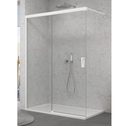 Sanswiss Walk-In Cadura White Line ścianka wolnostojąca 180cm, dwuczęściowa z elementem przesuwnym, lewa, profil biały mat, szkło bezbarwne CAW2G1800907