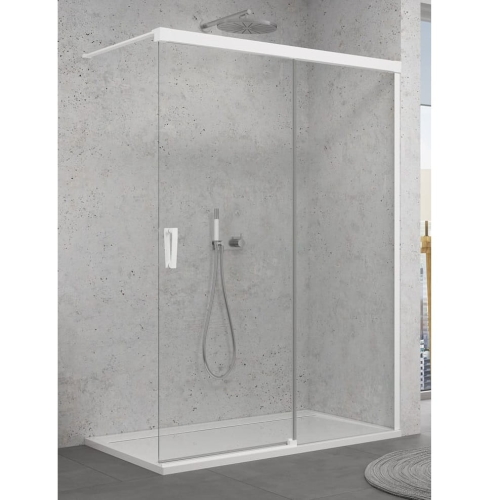 Sanswiss Walk-In Cadura White Line ścianka wolnostojąca 180cm, dwuczęściowa z elementem przesuwnym, prawa, profil biały mat, szkło bezbarwne CAW2D1800907