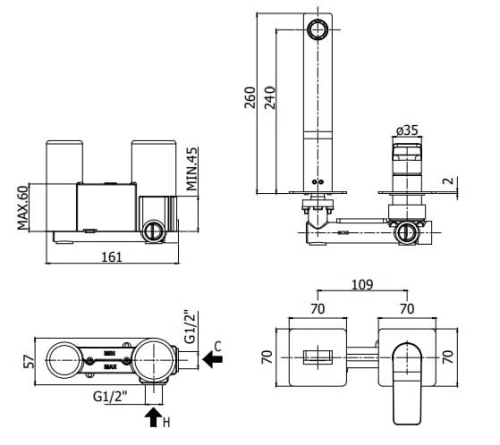 Paffoni Tilt bateria umywalkowa podtynkowa, wylewka 240mm, czarny mat TI106NO70