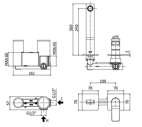 Paffoni Tilt bateria umywalkowa podtynkowa, wylewka 240mm, czarny mat TI106NO70