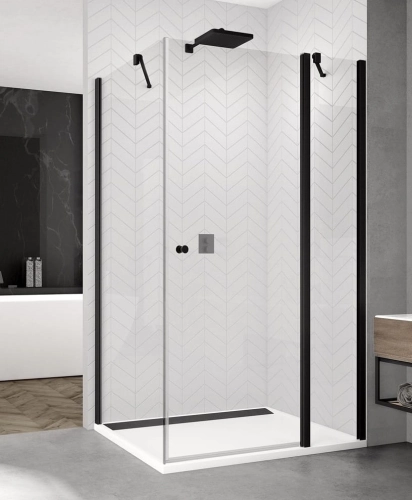 Sanswiss Solino black kabina prostokątna 140x75cm, drzwi skrzydłowe, profil czarny mat, szkło bezbarwne SOL131400SOLT107500607