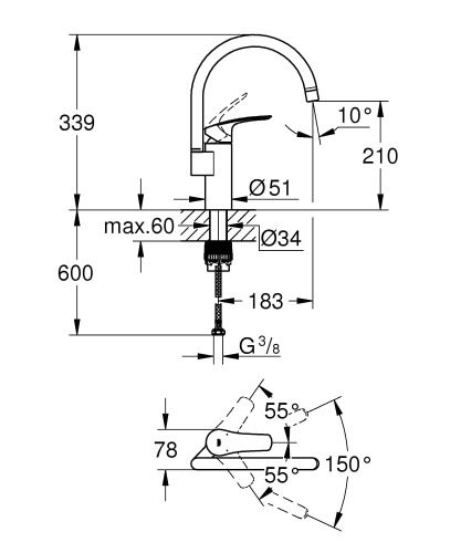 Grohe Eurosmart bateria zlewozmywakowa, chrom 33202003