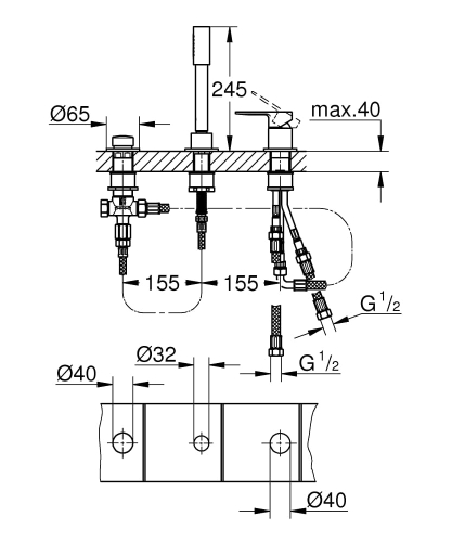 Grohe Lineare XL-size bateria wannowa 3-otw. bez wylewki wannowej 19965001