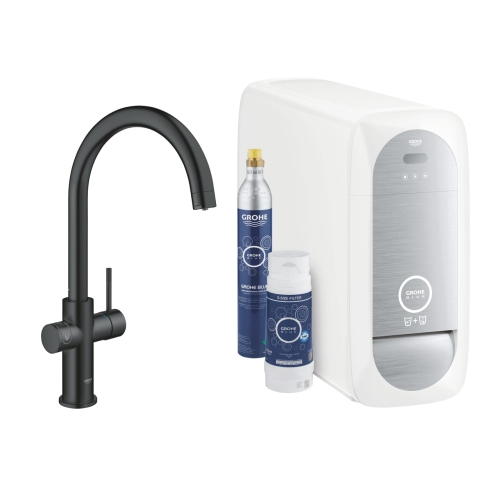 Grohe Blue Home zestaw startowy z wylewką w kształcie C, aksamitna czerń 31455KS1