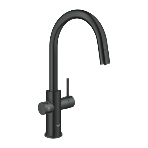 Grohe Blue Home zestaw startowy z wylewką w kształcie C, wylewka wyciągana, aksamitna czerń 31541KS0
