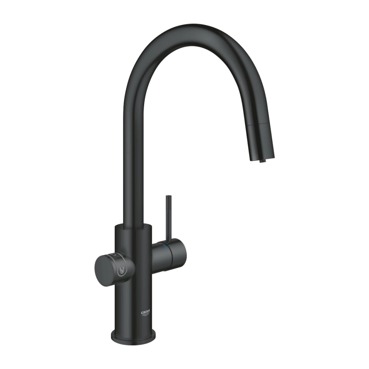 Grohe Blue Home zestaw startowy z wylewką w kształcie C, wylewka wyciągana, aksamitna czerń 31541KS0