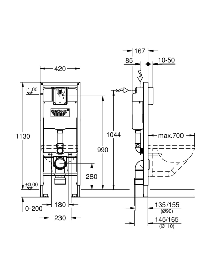 Grohe Rapid SL stelaż do miski podwieszanej, szerokość 42cm, h-113cm 3867500
