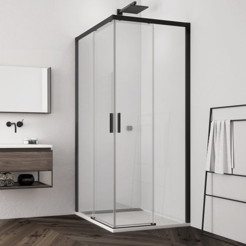 Sanswiss Top-Line S TLS G+D kabina kwadratowa 90x90cm, drzwi przesuwne, profil czarny mat, szkło bezbarwne TLSG090D0900607