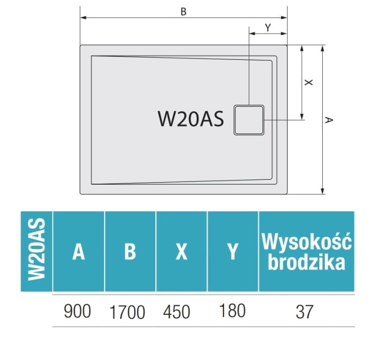 Ronal Livada brodzik prostokątny 90x170cm, biały W20AS09017004 - rysunek techniczny