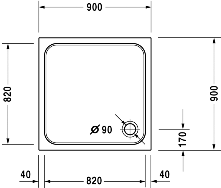 Duravit D-code brodzik kwadratowy 90x90x6cm, biały 720102000000000