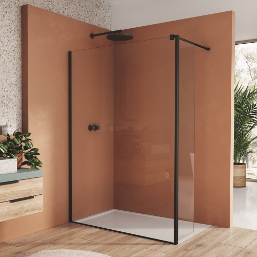 SANSWISS Walk-In EASY STR4P ścianka boczna wolnostojąca 90cm+42cm, czarny mat STR4P0900607+BTE20420607