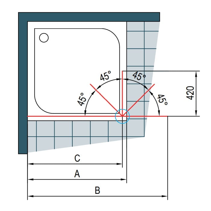 SANSWISS Easy element ruchomy 420 mm, prawy, profil srebrny połysk, szkło wzór drzewo BTE2.R.0420.50.62 - rysunek wersji lewej