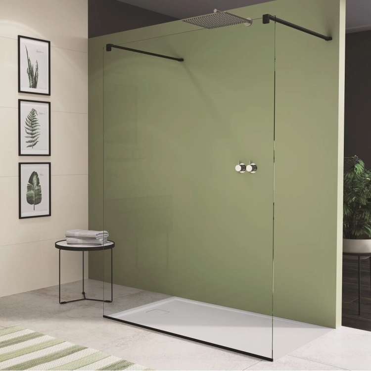 SANSWISS Walk-In EASY STR4P SOLO ścianka wolnostojąca 160cm, profile czarny mat, szkło bezbarwne STR4P1600607+SMGE2061250
