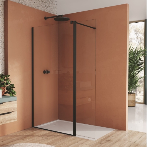 SANSWISS Walk-In EASY STR4P ścianka boczna wolnostojąca 150cm+40,6cm, czarny mat STR4P1500607+BTE304060607