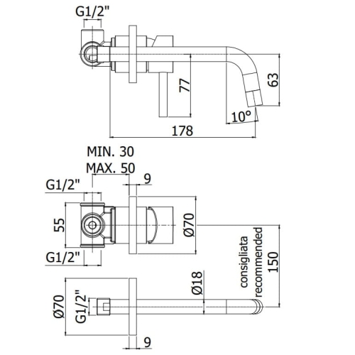 Paffoni Light bateria umywalkowa podtynkowa wylewka l-178mm, biały mat LIG006BO70