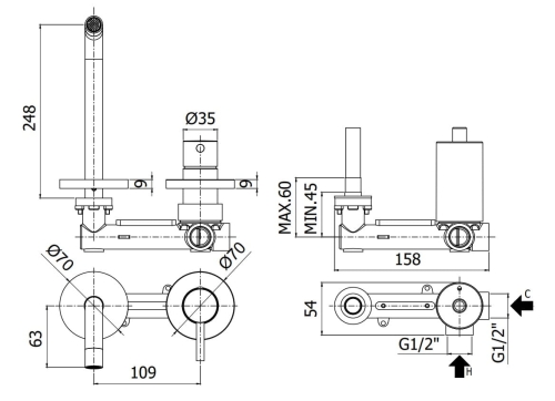 Paffoni Light bateria umywalkowa podtynkowa wylewka l-248mm, biały mat LIG106BO70