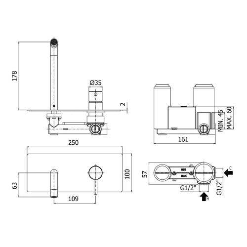 Paffoni Light bateria umywalkowa podtynkowa wylewka l-178mm, biały mat LIG105BO