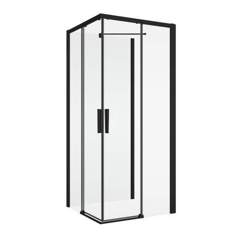 Sanswiss Divera kabina trójścienna 80x80x80cm, profil czarny mat, szkło bezbarwne D22SE2B0800607+D22F10800607+D22EV1.06.500