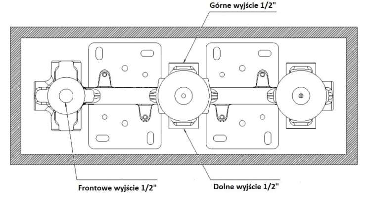 W zestawie wykorzystane jest wyjście frontowe oraz górne. Dolne wyjście należy zaślepić.