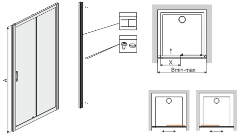 Sanplast TX5b drzwi przesuwne 112cm (110,4-113,8cm)D2/TX5b-110 W15 profil srebrny błyszczący 600-271-1130-38-231+1661-A0037-38