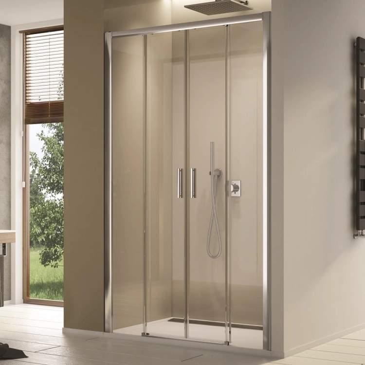 Sanswiss Top-Line S drzwi przesuwne czteroczęściowe 160cm(157,5-162,5cm), profile srebrny połysk, szkło bezbarwne TLS41605007