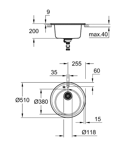 GROHE K200 zlewozmywak 1-kom. wpuszczny w blat 51cm, czarny granit 31656AP0