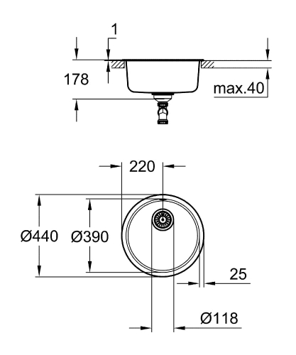 GROHE K200 zlewozmywak 1-kom. wpuszczny w blat 44cm, stal szlachetna 31720SD0