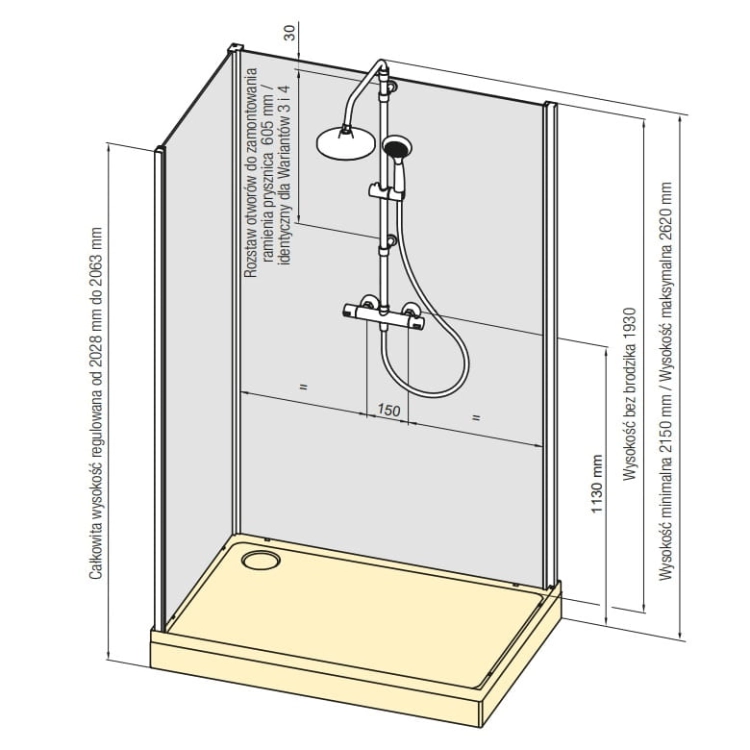 Ronal Modul 1200 kabina czterościenna prostokątna 100x80cm, wariant 3, wersja montażu narożnik 21083F22.40.07