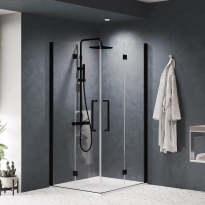 Novellini Young 2GS kabina kwadratowa drzwi składane 80x80 cm (79-81x79-81cm), profil czarny mat, szkło bezbarwne Y22GS79LD-1H+Y22GS79LS-1H
